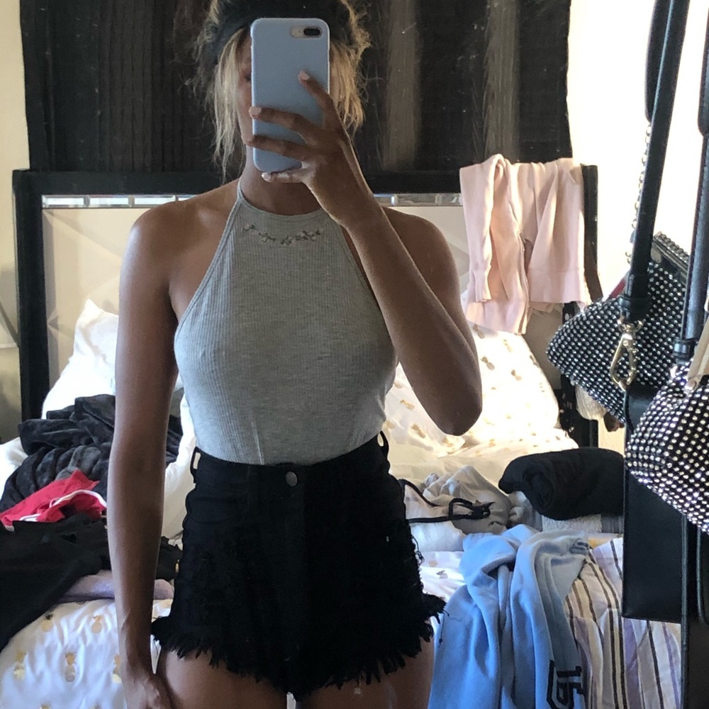 EMBROIDERED Gray Bodysuit